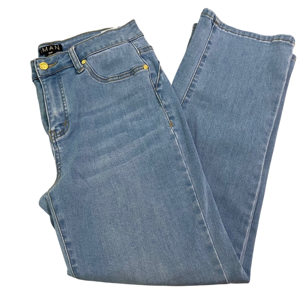 IMAN Global Chic Luxury Resort Straight Leg Jeans Blue Medium‎ Wash Petite 10P